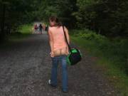 Mooning while hiking on the trail