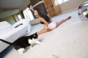 My cat photobombing Asa Akira on Caturday