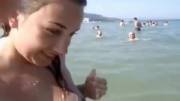 Embarrassed Topless Bulgarian Girl On The Beach