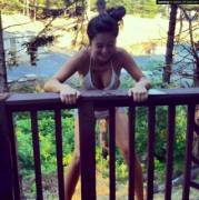 Bikini pee off balcony