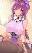Embarrassed Skadi on top