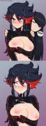 Before and after with Ryuuko and Satsuki (Afrobull) [Kill La Kill]