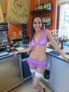 Barista in Purple Lingerie