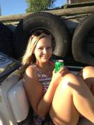 Beautiful Girl With Thick Thighs and a Beer