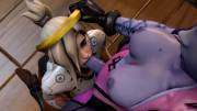 Futa Widowmaker using Mercy's mouth