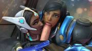 Pharah and Symmetra feisting on a cock [Kushishekku]