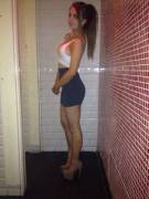 Tight miniskirt teen on high heels