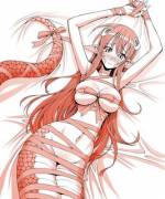 Miia waiting to be unwrapped. [Monster Musume No Iru Nichijoi]