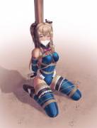 Kneeling tied to a pole