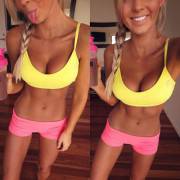Pink shorts and a yellow top