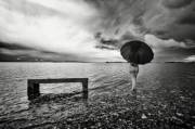 A bench, an umbrella and a girl, Messolonghi, Greece, 2012