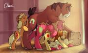 Applejack x Troubleshoes Clyde x Big Macintosh x Braeburn x Apple Bloom orgy [foalcon] (artist:aikostable)