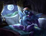 Rainbow Dash x Twilight Sparkle fucking in the moonlight [futa] (artist:audrarius)