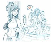 Korra using her waterbending skills on Asami