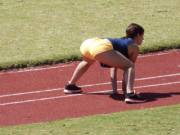 Short shorts, bending over