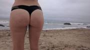 My wife's sandy cheeks on RI beach