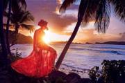 Red dress at the beach