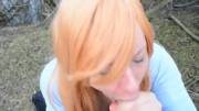 Outdoor redhead - cum in hair