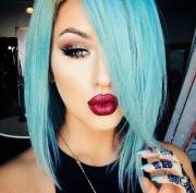 Blue hair, red lips