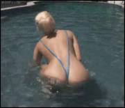 Jiggle in pool, blue sling GIF