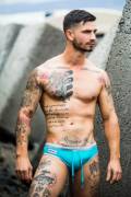 In his speedos
