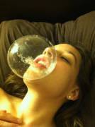 Girlfriend likes blowing bubbles