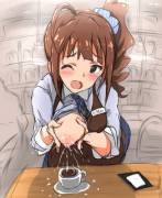 [anime] Hand-squeezing some milk into a coffee in a cafe