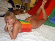 Cheerful on the bed
