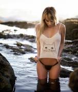 Sarah Jean Underwood poking through her kitty T.