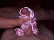 Pink satin panty job hand job