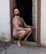 Waiting at the door for daddy like a good boy.