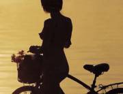 Silhouette of a beautiful naked girl walking her bike [gif]