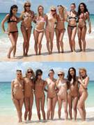 Seven (7) beach girls with their bikinis on and off