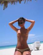 Topless chick in sunglasses