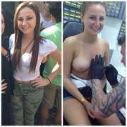 College girl getting her nipple pierced