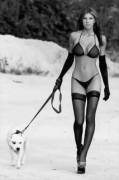 Walking her dog