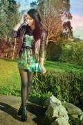 Green print tea dress