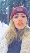 Lia Marie Johnson catching snowflakes with her tongue [gifv]