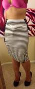 Bulge and reveal feeldoe in a skirt