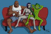 Raven having a go with Cyborg and Beast Boy (mavruda)