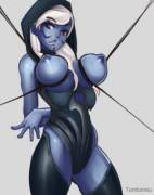 Drow Ranger tied up, by Tumtumisu