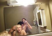 three some bathroom selfie