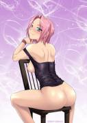 Sakura Haruno in a chair.