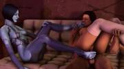 Cortana using her feet on both Miranda and her lover