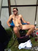 Sunbathing at a festival