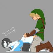 Link and Wii Fit Trainer training together.