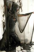 Black, wet, shiny and dirty.