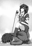 On her leash