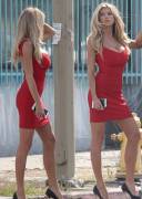 Charlotte McKinney in a red dress