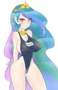 When Celestia tries to borrow Luna's swimsuit (artist: chronicsoda)